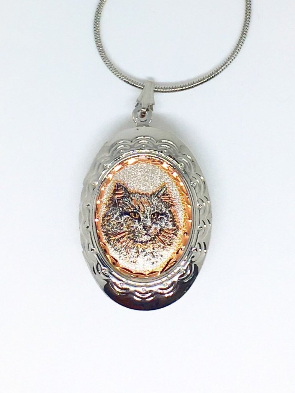 Fluffy cat locket necklace